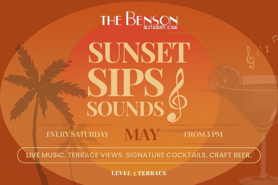 Enjoy Sunset Sips and Sounds at the beautiful Benson Hotel rooftop bar, located on Level 3.