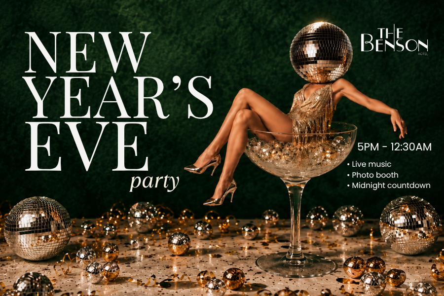 A lady reclines inside a margarita glass, with a disco ball for a head. Text reads 'New Years Eve Party'